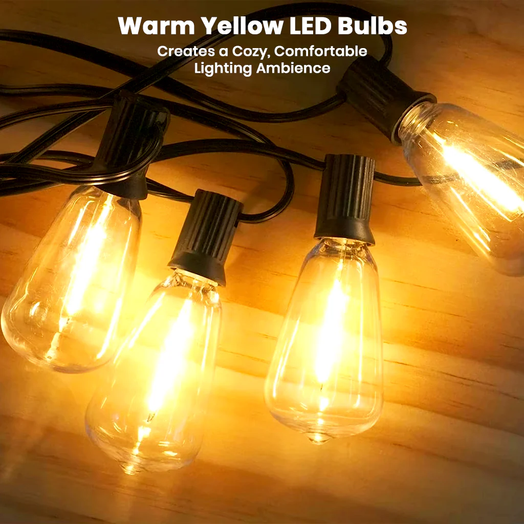 TECPHILE – ST38 50ft Outdoor String Lights Waterproof & Dimmable Bulbs - Image 10