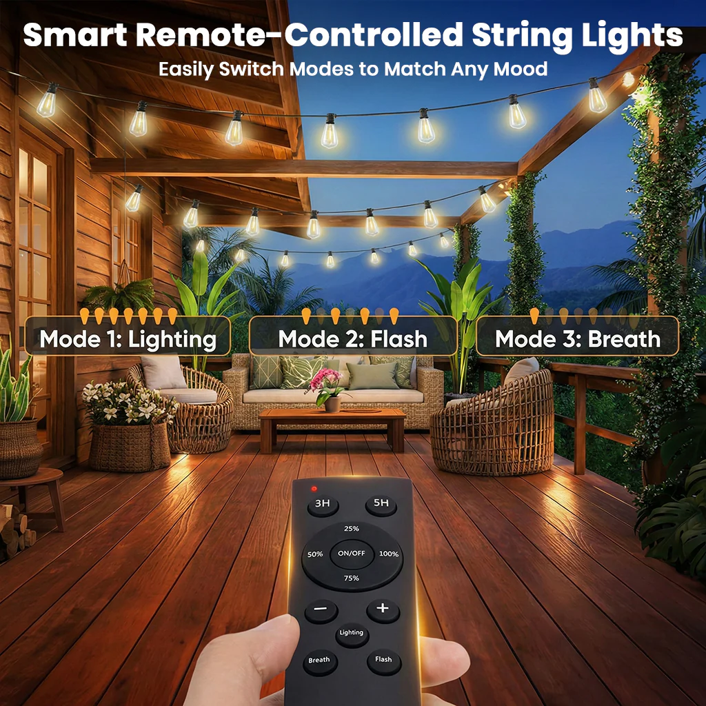 TECPHILE – ST38 50ft Outdoor String Lights Waterproof & Dimmable Bulbs - Image 12
