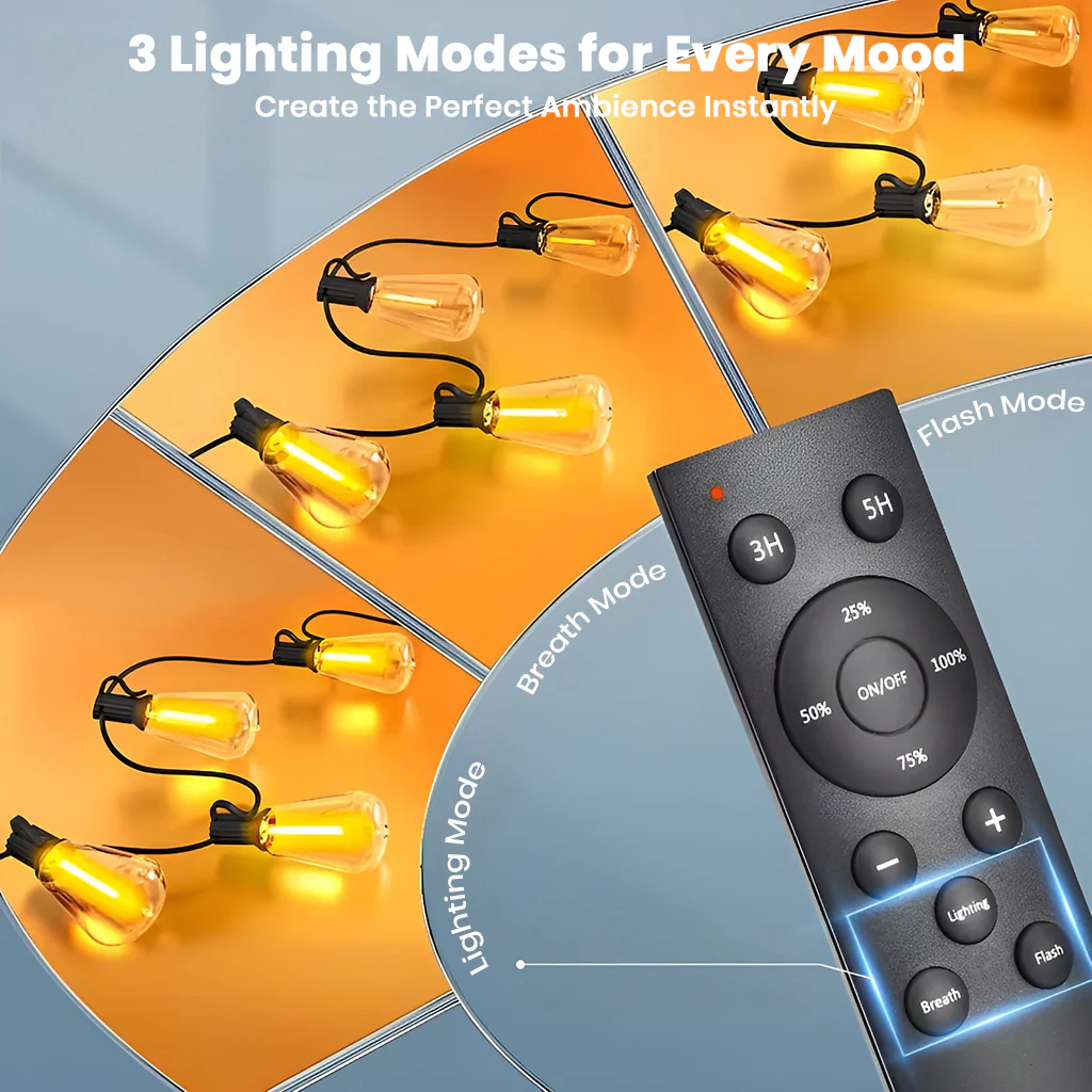 TECPHILE – ST38 50ft Outdoor String Lights Waterproof & Dimmable Bulbs - Image 2