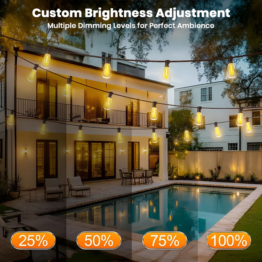 TECPHILE – ST38 50ft Outdoor String Lights Waterproof & Dimmable Bulbs - Image 4