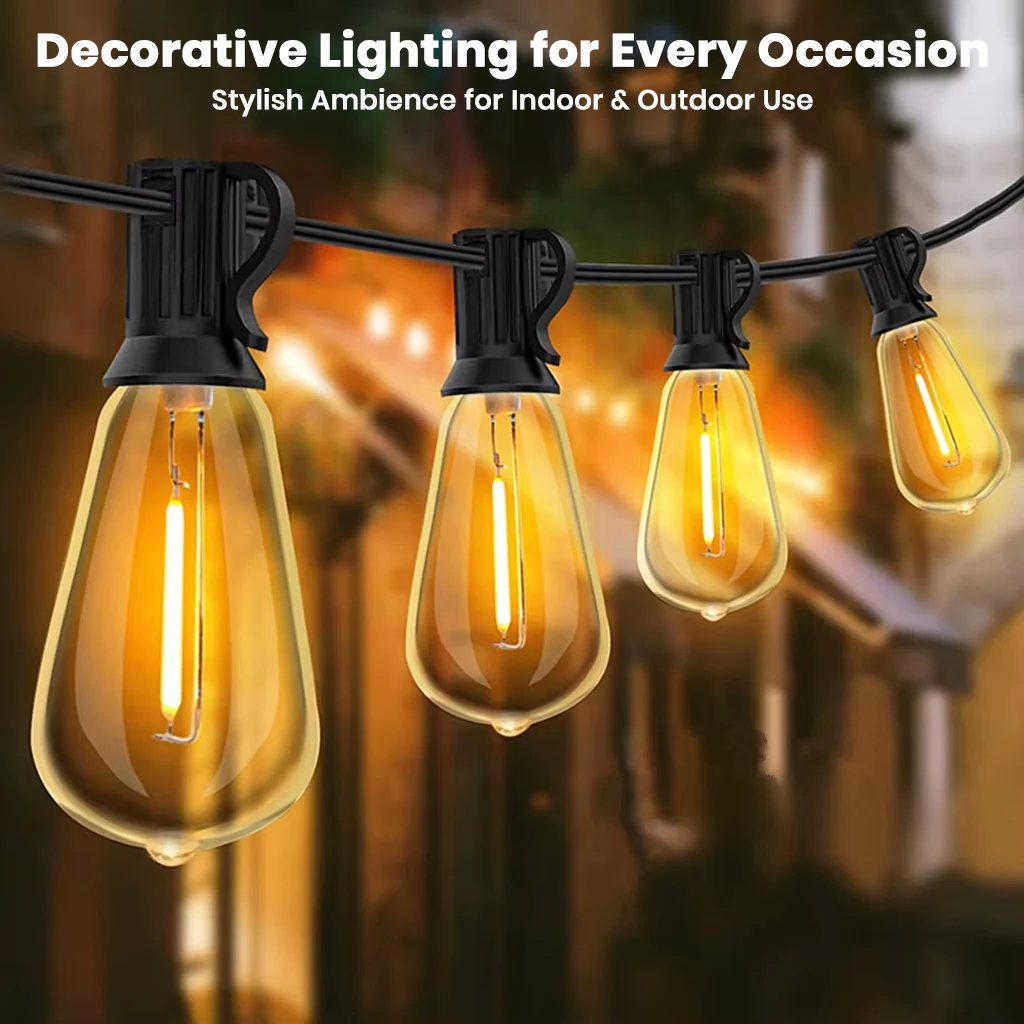 TECPHILE – ST38 50ft Outdoor String Lights Waterproof & Dimmable Bulbs - Image 7