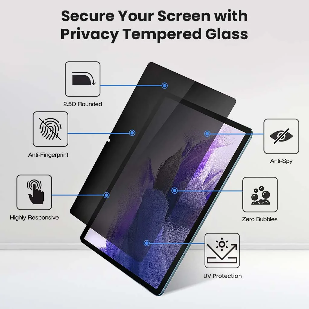 Anti Spy Privacy Tempered Glass Screen Protector for Samsung Galaxy Tab S9 FE/ S9/ S8/ S7 - Image 2