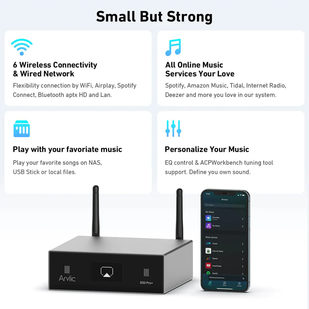 ARYLIC - S50 Pro+ Wireless Stereo Preamplifier With aptX HD & ES9023 DAC - Image 9