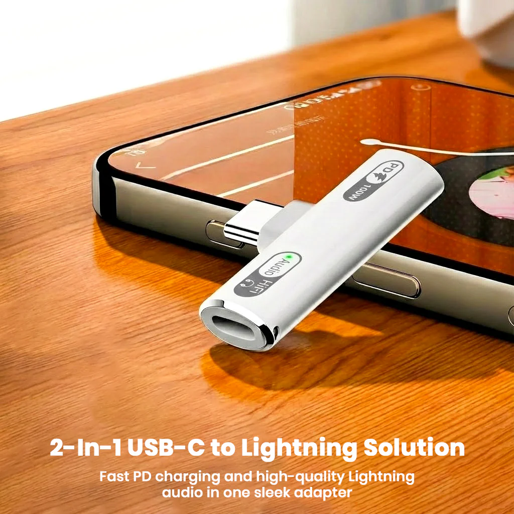 AUDIOCULAR – A15X 100W 2-In-1 Type C to Type-C/Lightning Audio Adapter - Image 2