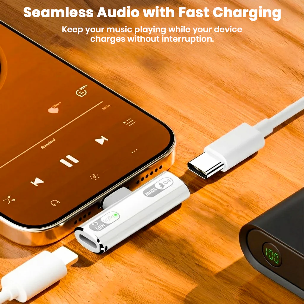 AUDIOCULAR – A15X 100W 2-In-1 Type C to Type-C/Lightning Audio Adapter - Image 4