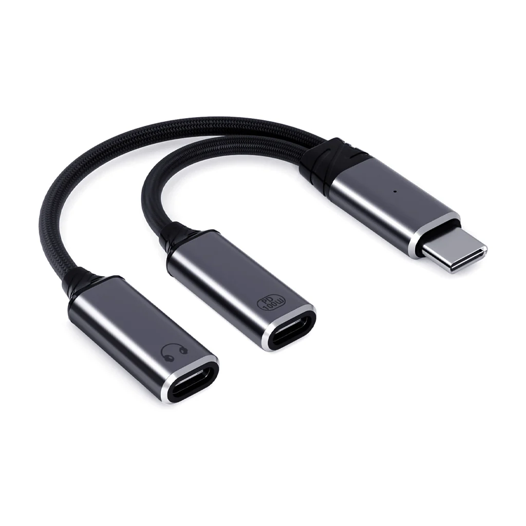 AUDIOCULAR D18 Male Type-C to Female Dual Type-C Adapter 100W PD with Hi-Res DAC