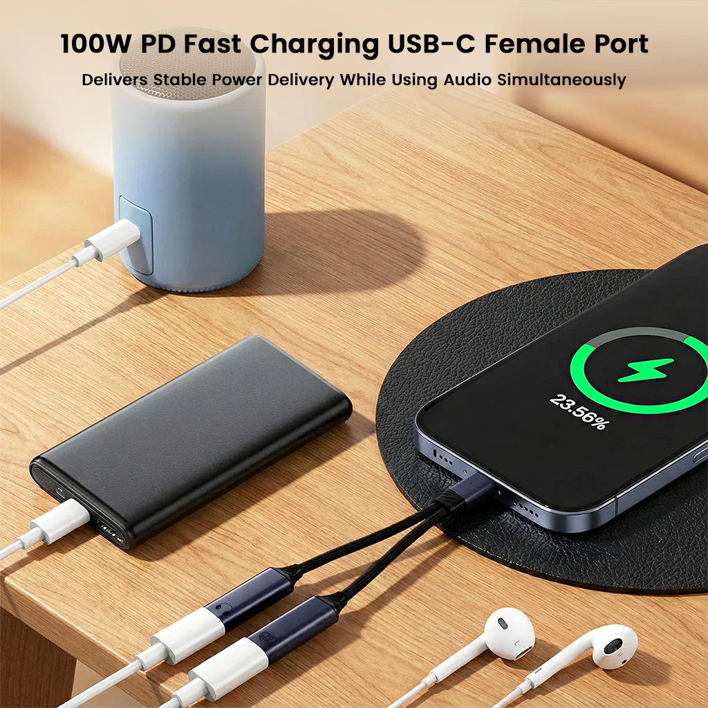 AUDIOCULAR D20 2-in-1 Type-C to Type-C 100W PD & Audio Female Lightning Port - Image 3