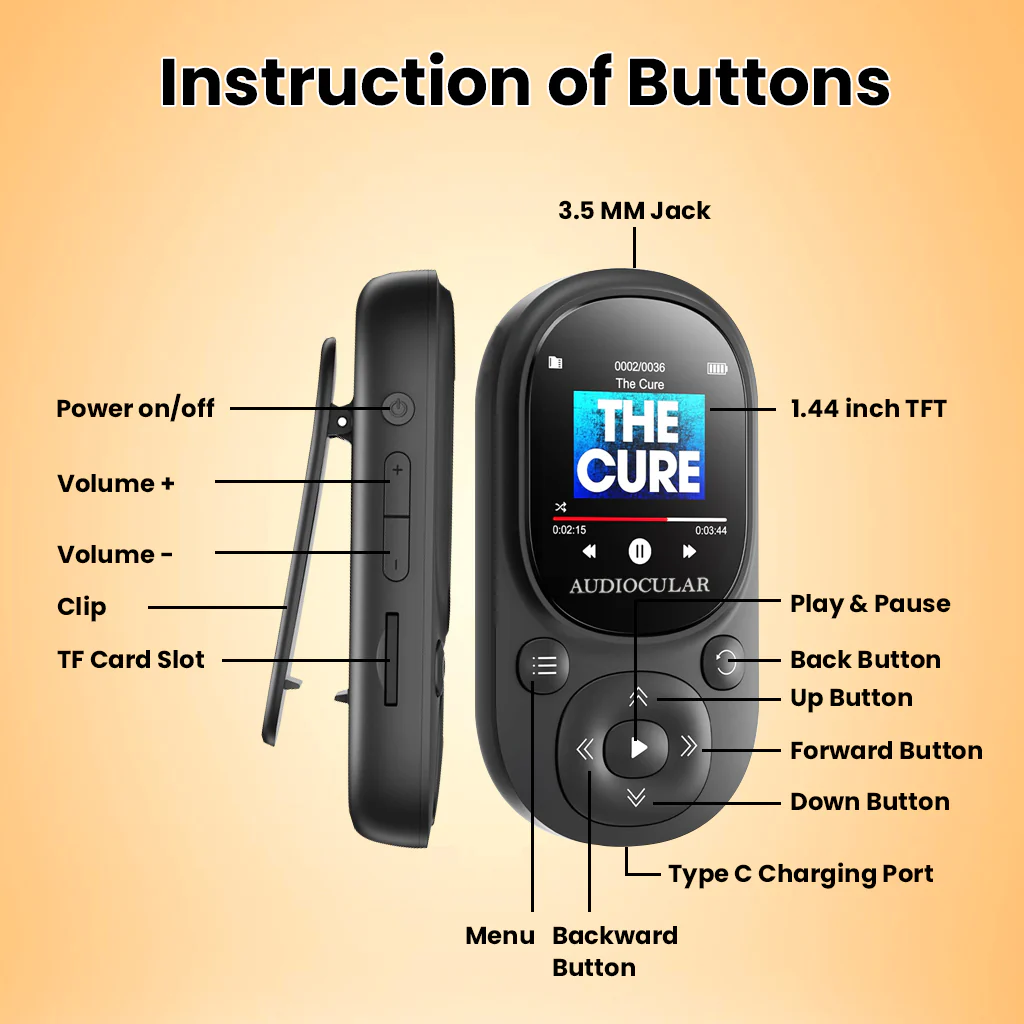 AUDIOCULAR - M11 Portable Mp3 Player with Clip Design - Image 19