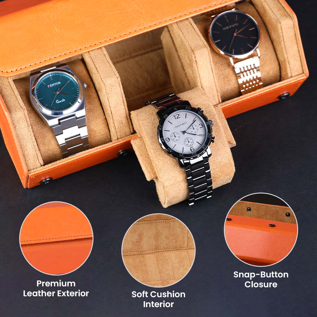 TECPHILE-  RESO Watch Box Holder Organizer Case with 3 Slot - Image 7