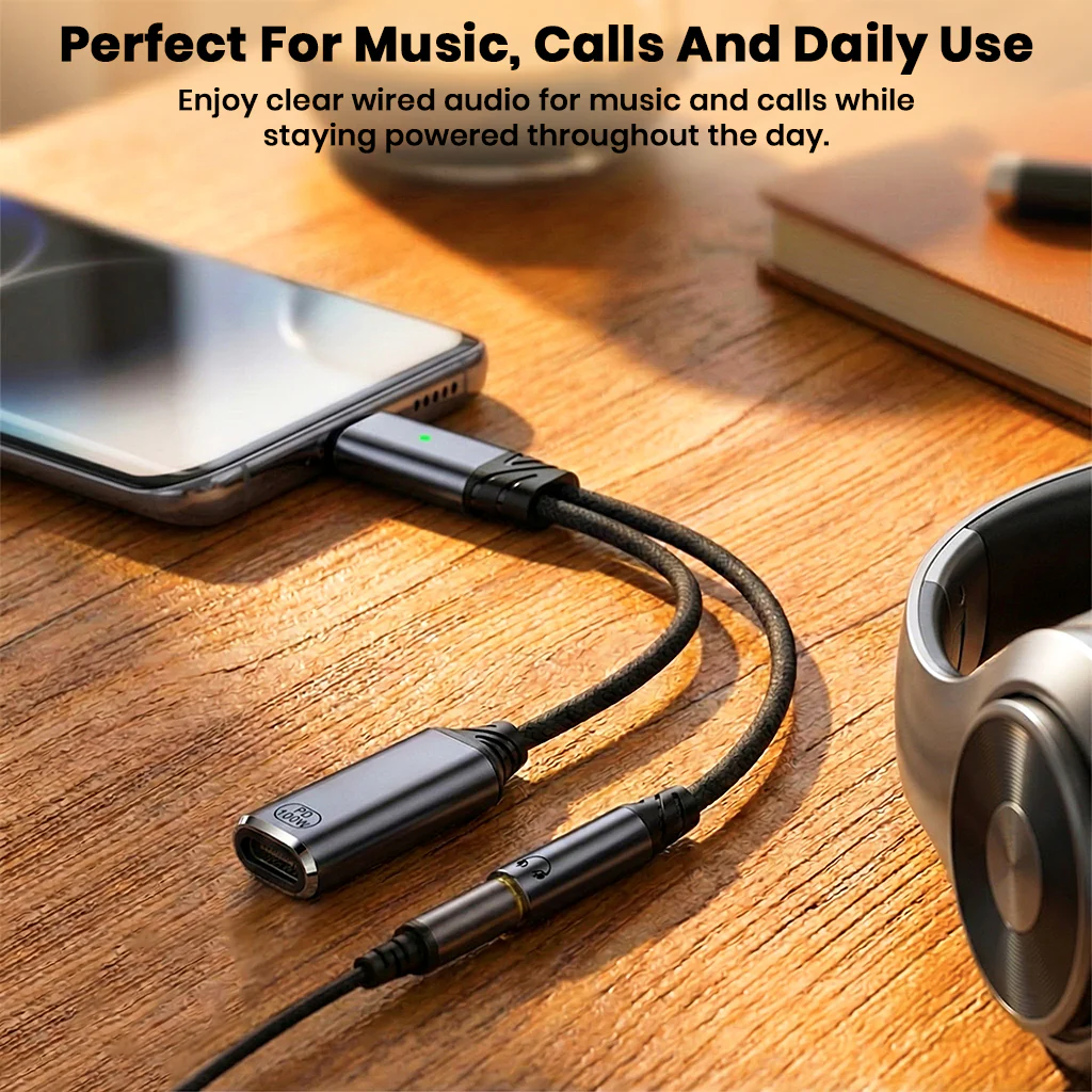 AUDIOCULAR D19 Male Type C to Female Type C and 3.5mm Audio Adapter, 100W PD/Mic Support - Image 15
