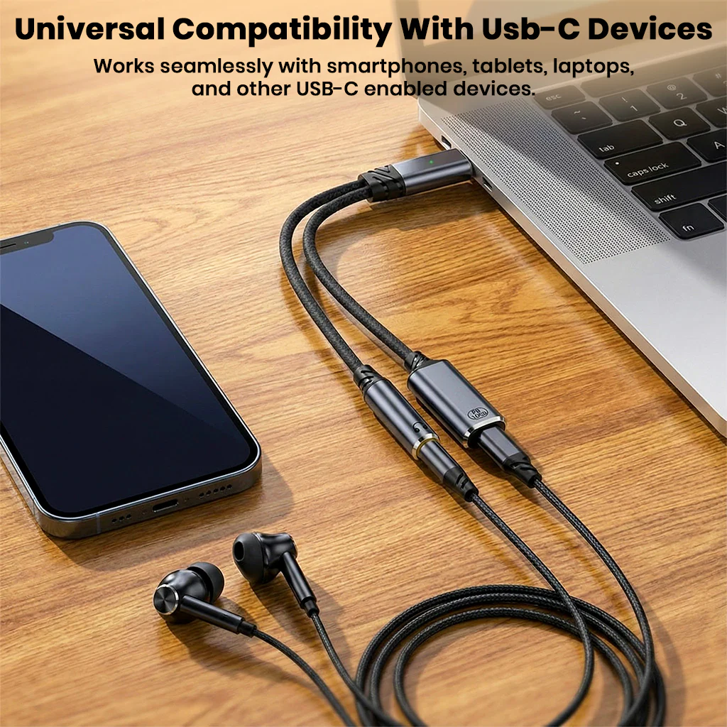 AUDIOCULAR D19 Male Type C to Female Type C and 3.5mm Audio Adapter, 100W PD/Mic Support - Image 6