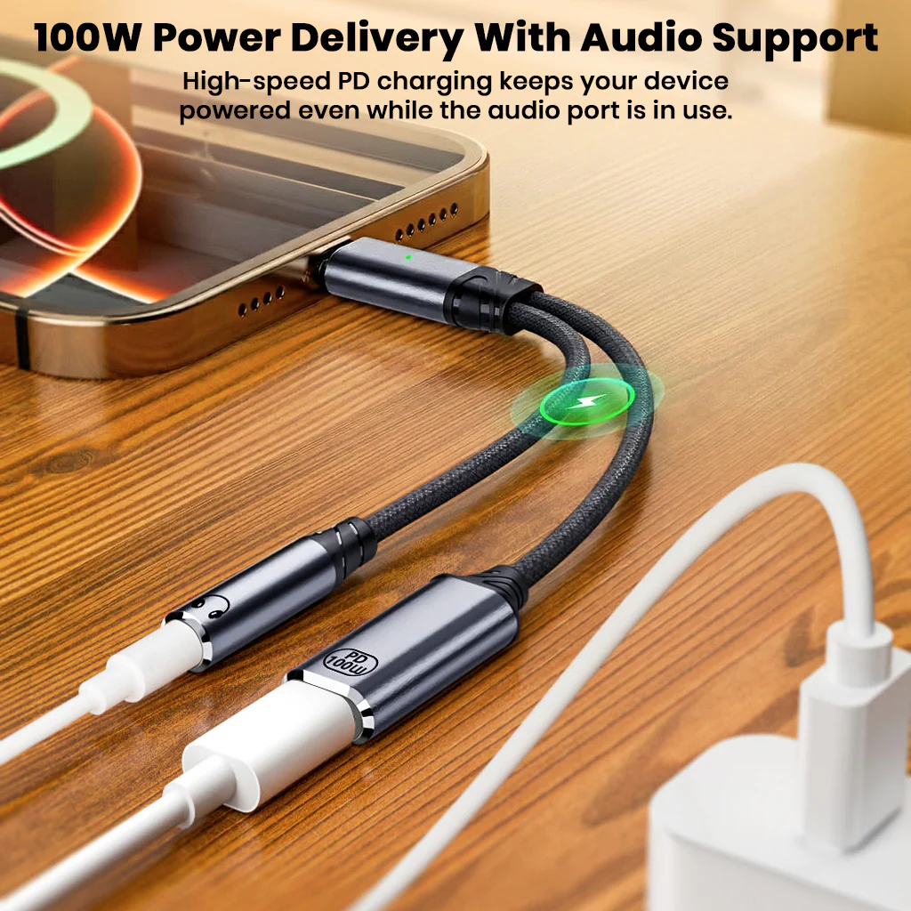 AUDIOCULAR D19 Male Type C to Female Type C and 3.5mm Audio Adapter, 100W PD/Mic Support - Image 8
