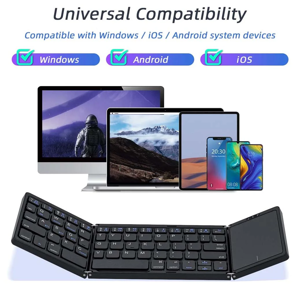 B089T Tri Fold Foldable Bluetooth Keyboard with Touchpad - Image 2