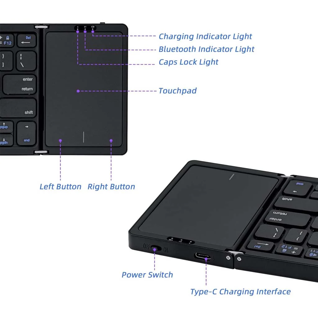 B089T Tri Fold Foldable Bluetooth Keyboard with Touchpad - Image 3