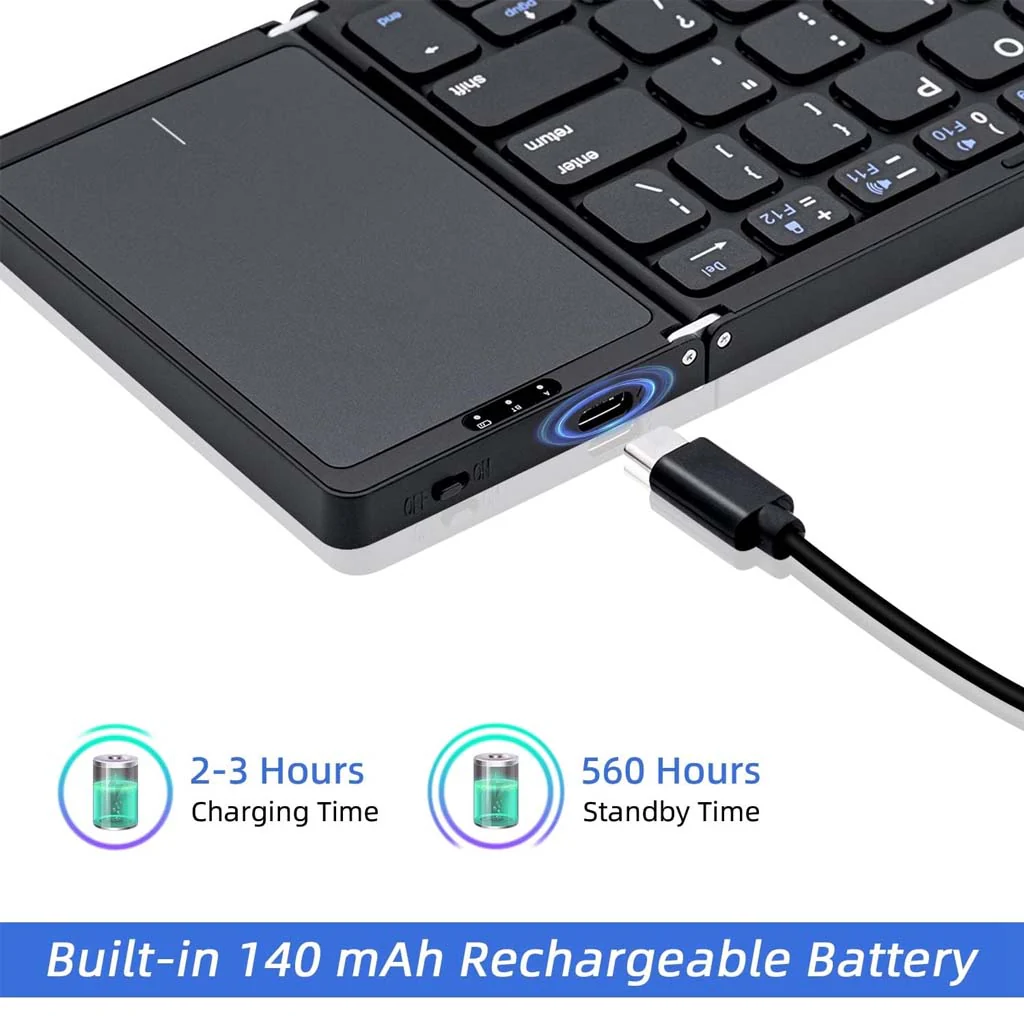 B089T Tri Fold Foldable Bluetooth Keyboard with Touchpad - Image 5