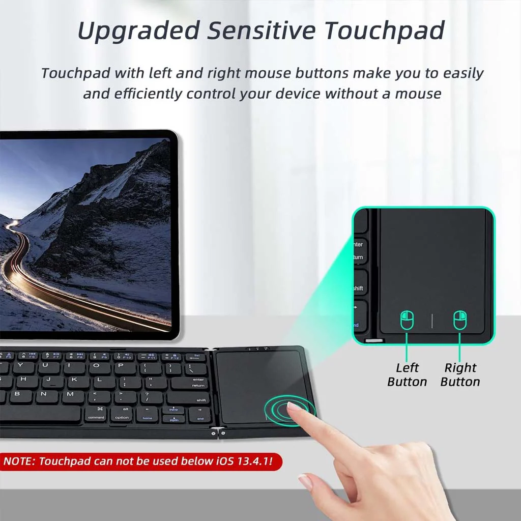 B089T Tri Fold Foldable Bluetooth Keyboard with Touchpad - Image 6