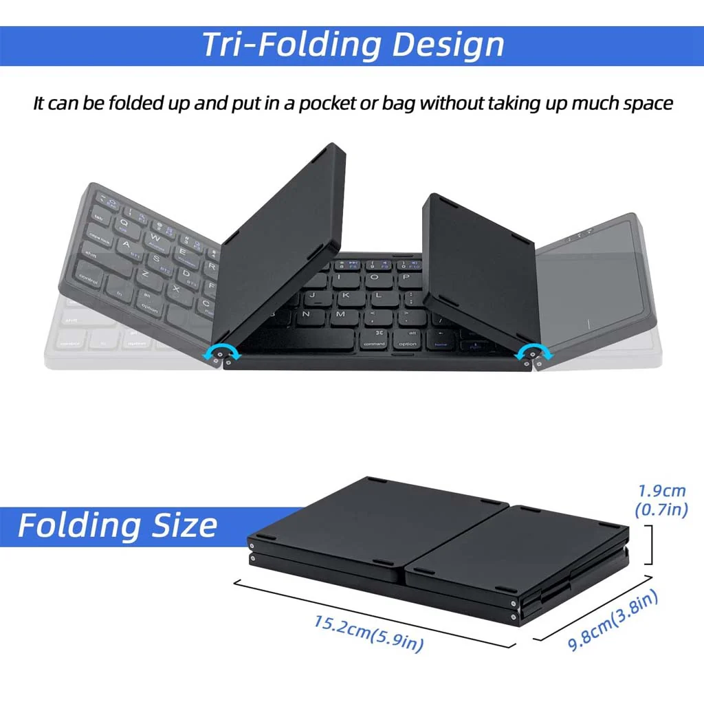B089T Tri Fold Foldable Bluetooth Keyboard with Touchpad - Image 7