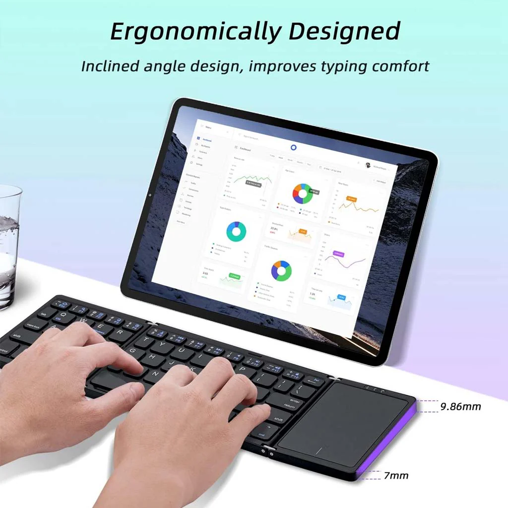 B089T Tri Fold Foldable Bluetooth Keyboard with Touchpad - Image 8