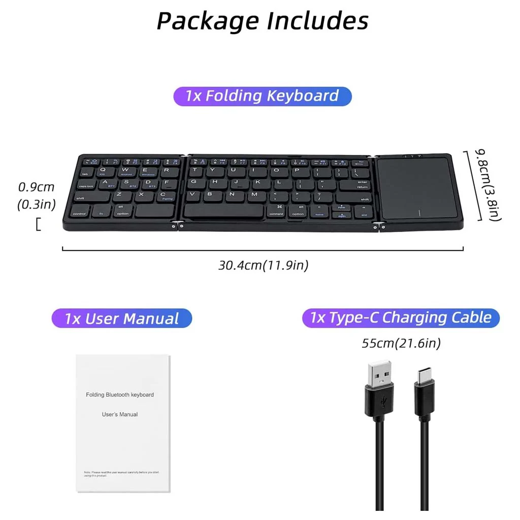B089T Tri Fold Foldable Bluetooth Keyboard with Touchpad - Image 9