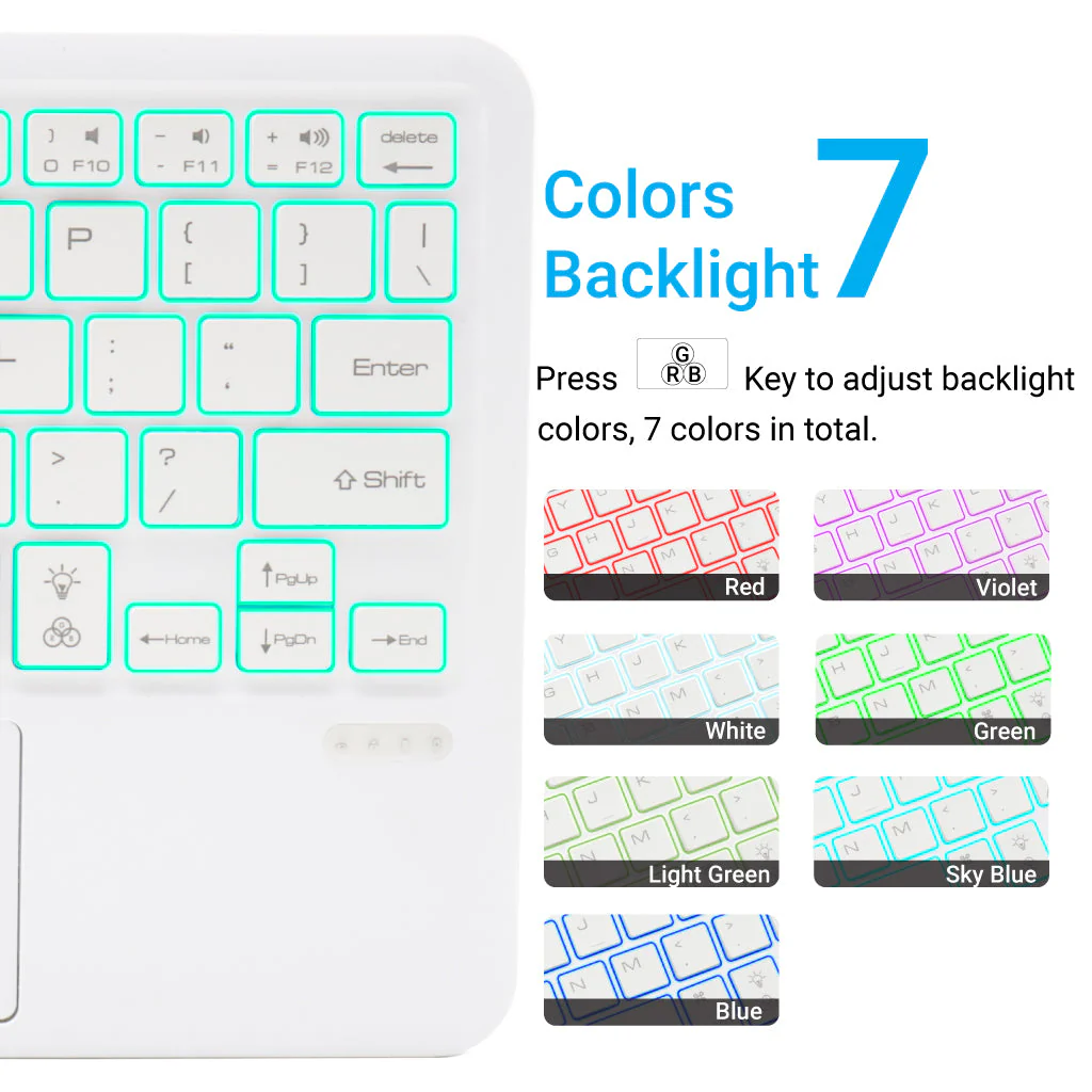 B102D Bluetooth Wireless Keyboard with Multi-Touch Trackpad, 7 Color Backlit - Image 15