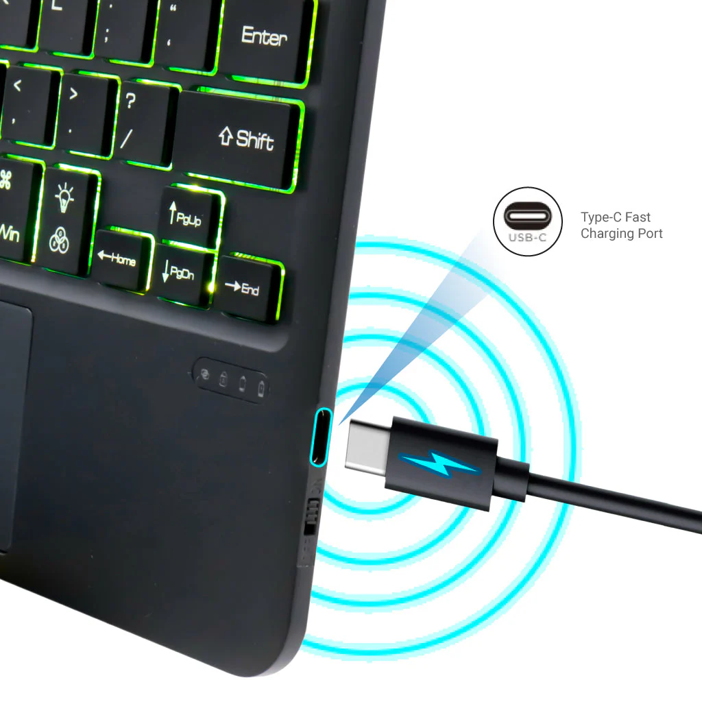 B102D Bluetooth Wireless Keyboard with Multi-Touch Trackpad, 7 Color Backlit - Image 5