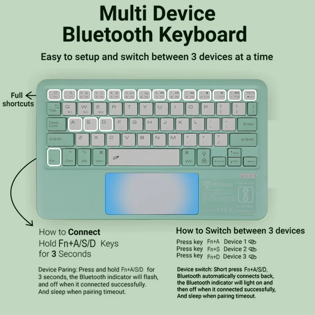 B102D Bluetooth Wireless Keyboard with Multi-Touch Trackpad, 7 Color Backlit - Image 9