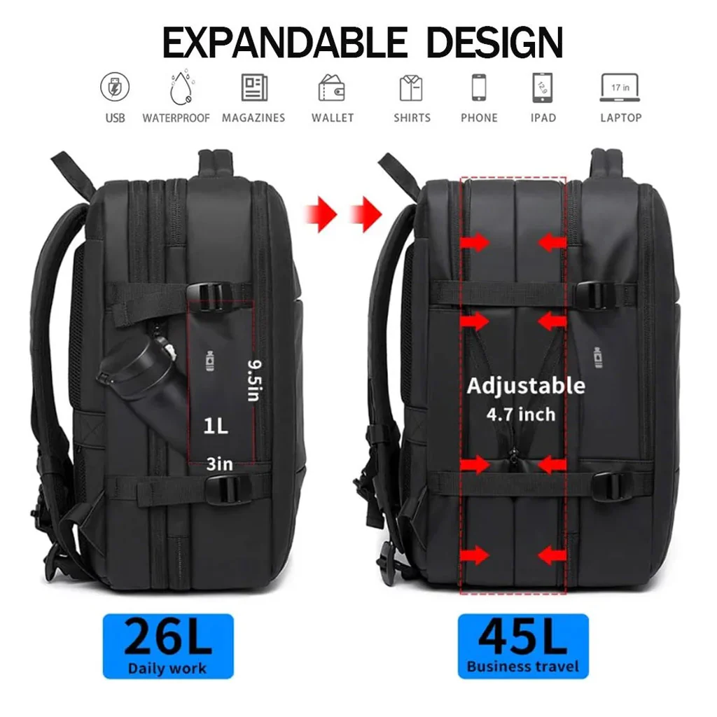 BANGE 1908D 55L Anti Theft Waterproof Large Capacity Expandable Laptop Backpack - Image 2