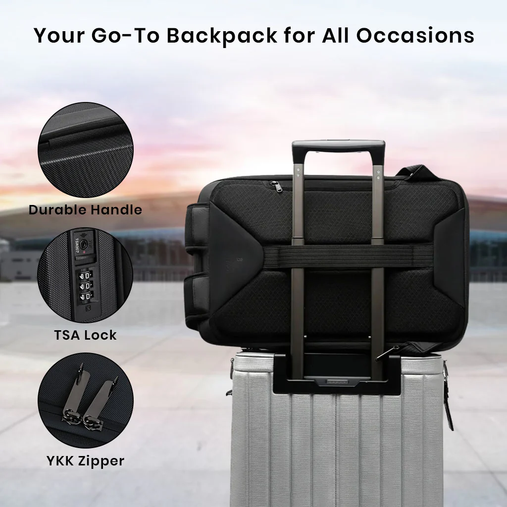 BANGE 2956 Anti Theft Hard Shell Laptop Backpack 20L-27L Expandable - Image 4