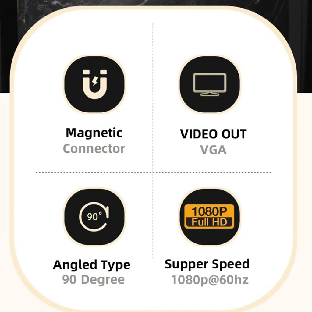 TECPHILE 1080P FHD Magnetic Type C to VGA Converter Adapter - Image 2