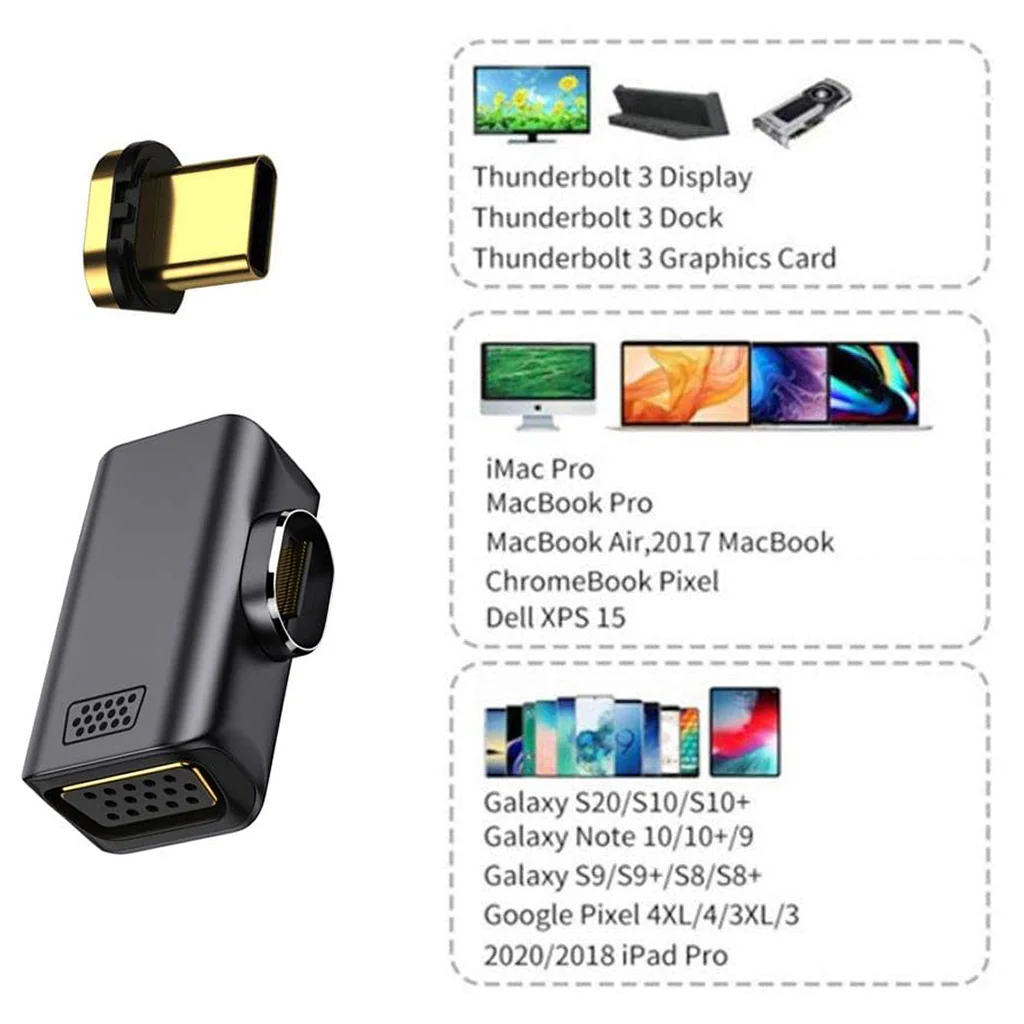 TECPHILE 1080P FHD Magnetic Type C to VGA Converter Adapter - Image 3