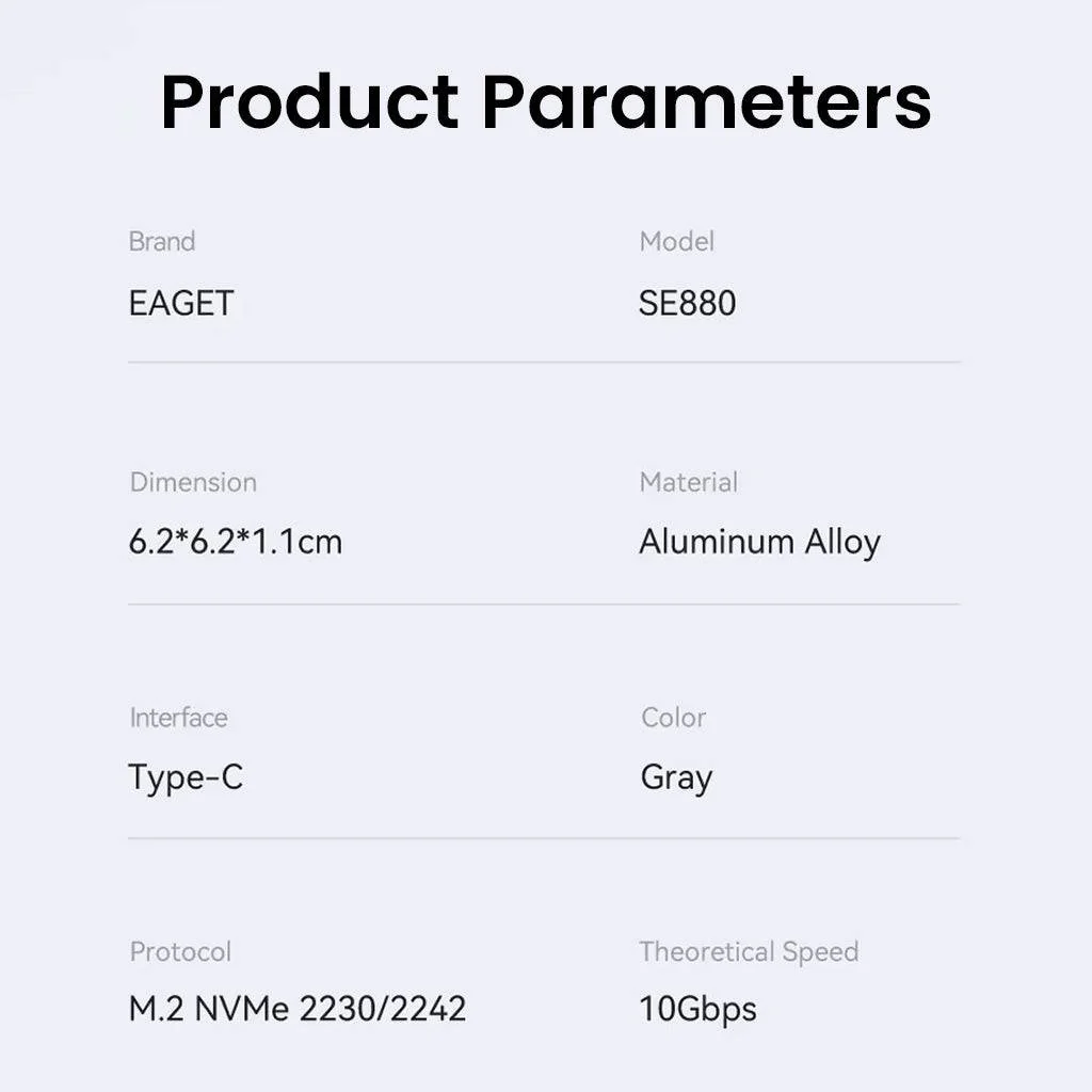 EAGET - SE880 M.2 NVMe SSD Enclosure Upto 4TB Capacity - Image 12