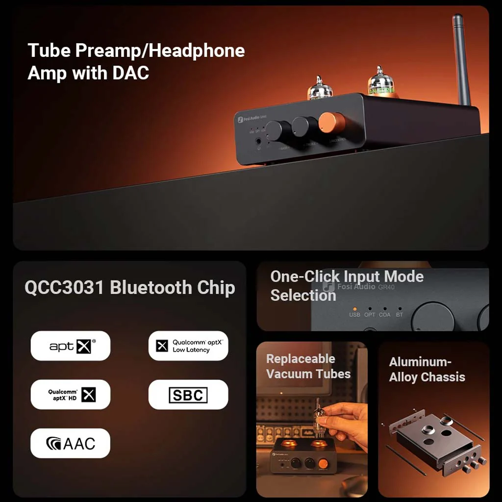 Fosi Audio GR40 ESS9028Q2M Tube DAC Preamplifier With Bluetooth - Image 13