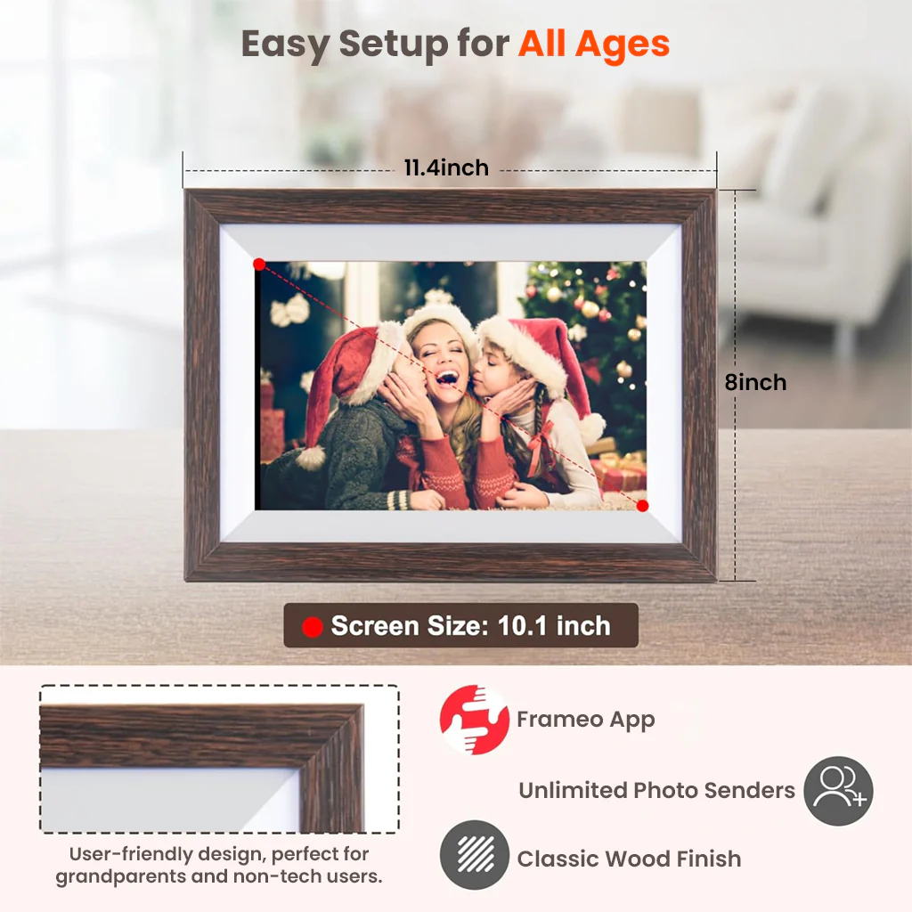 FRAMEO – 32GB 10.1” Wi-Fi Digital Photo Frame with HD Touch Screen & App Control - Image 4