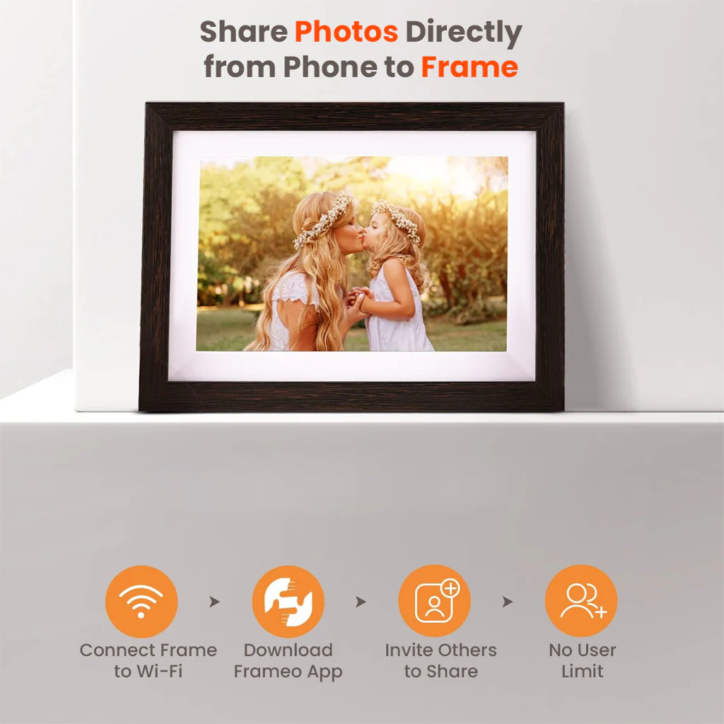 FRAMEO – 32GB 10.1” Wi-Fi Digital Photo Frame with HD Touch Screen & App Control - Image 8