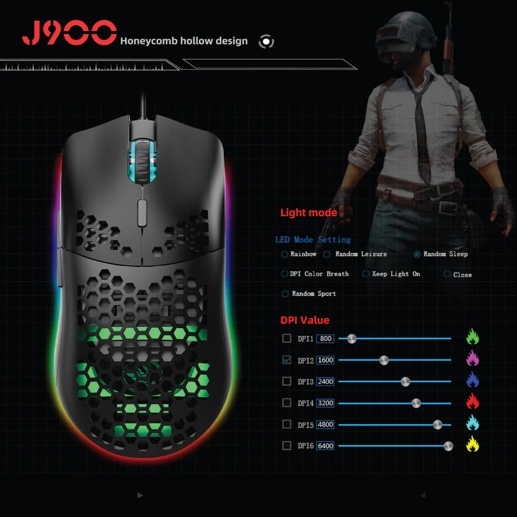 HXSJ - J900 RGB Wired Gaming Mouse - Image 3