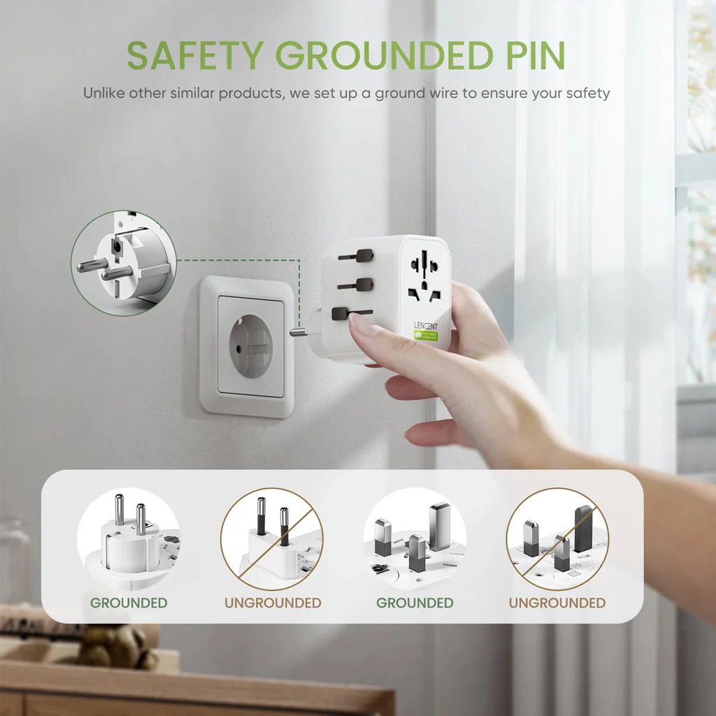 LENCENT 4 in 1 Universal Travel Adapter with Type C Plug Socket - Image 3