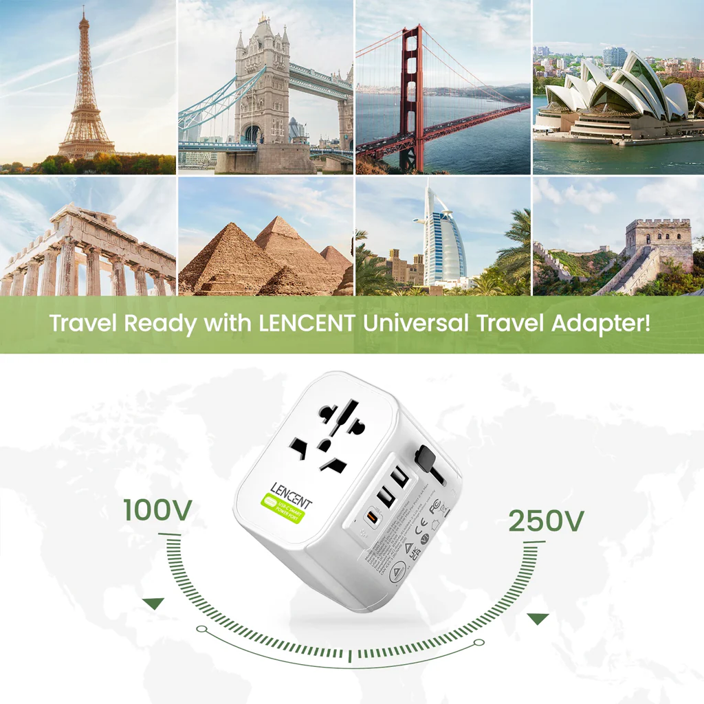 LENCENT 4 in 1 Universal Travel Adapter with Type C Plug Socket - Image 9