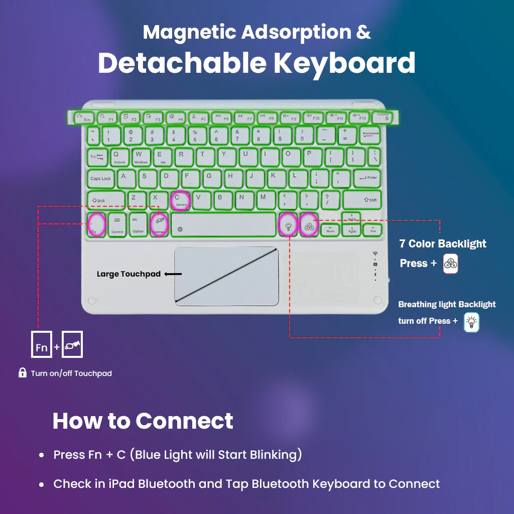 LX103T Keyboard Case Cover for Lenovo Tab M10 FHD Plus 2nd Gen/ K10 10.3 - Image 7