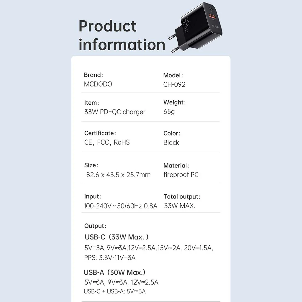 Mcdodo- 33W PD Wall Charger with Type C Cable - Image 11