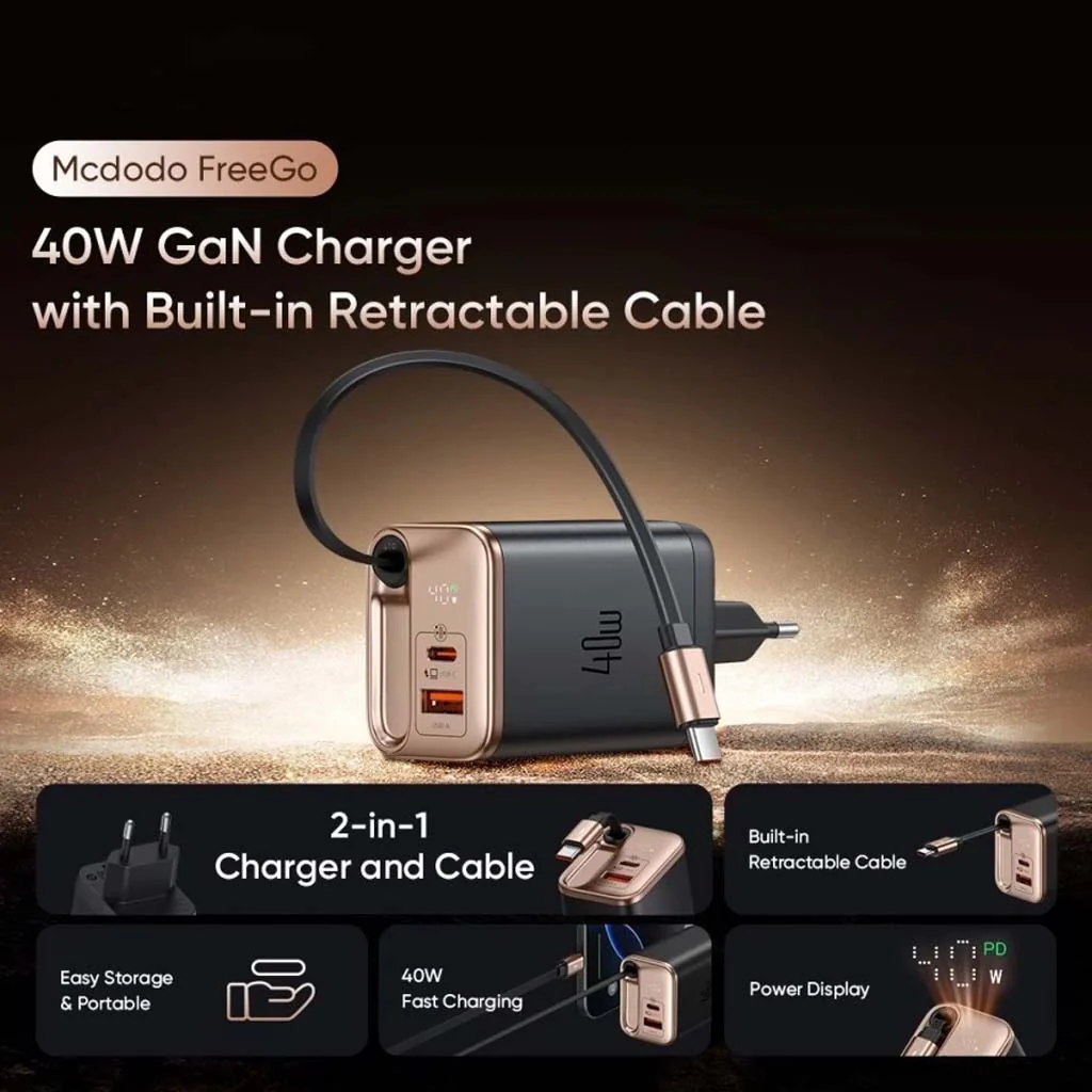 Mcdodo- 40W PD GaN Charger with Type-C Retractable Cable - Image 16