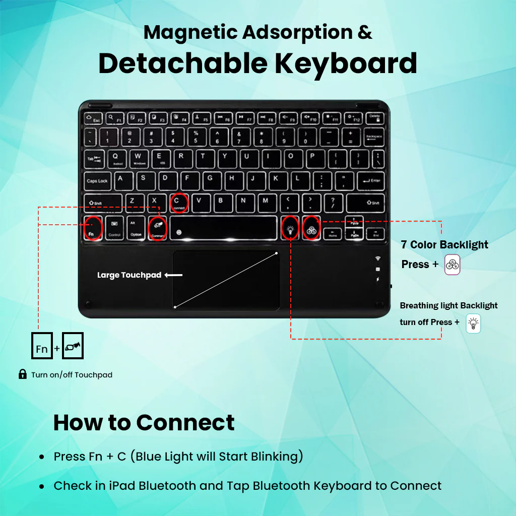 OP114T Keyboard Case for OnePlus Pad Go 11.35/ Oppo Pad Air2 11.4 2023 - Image 6