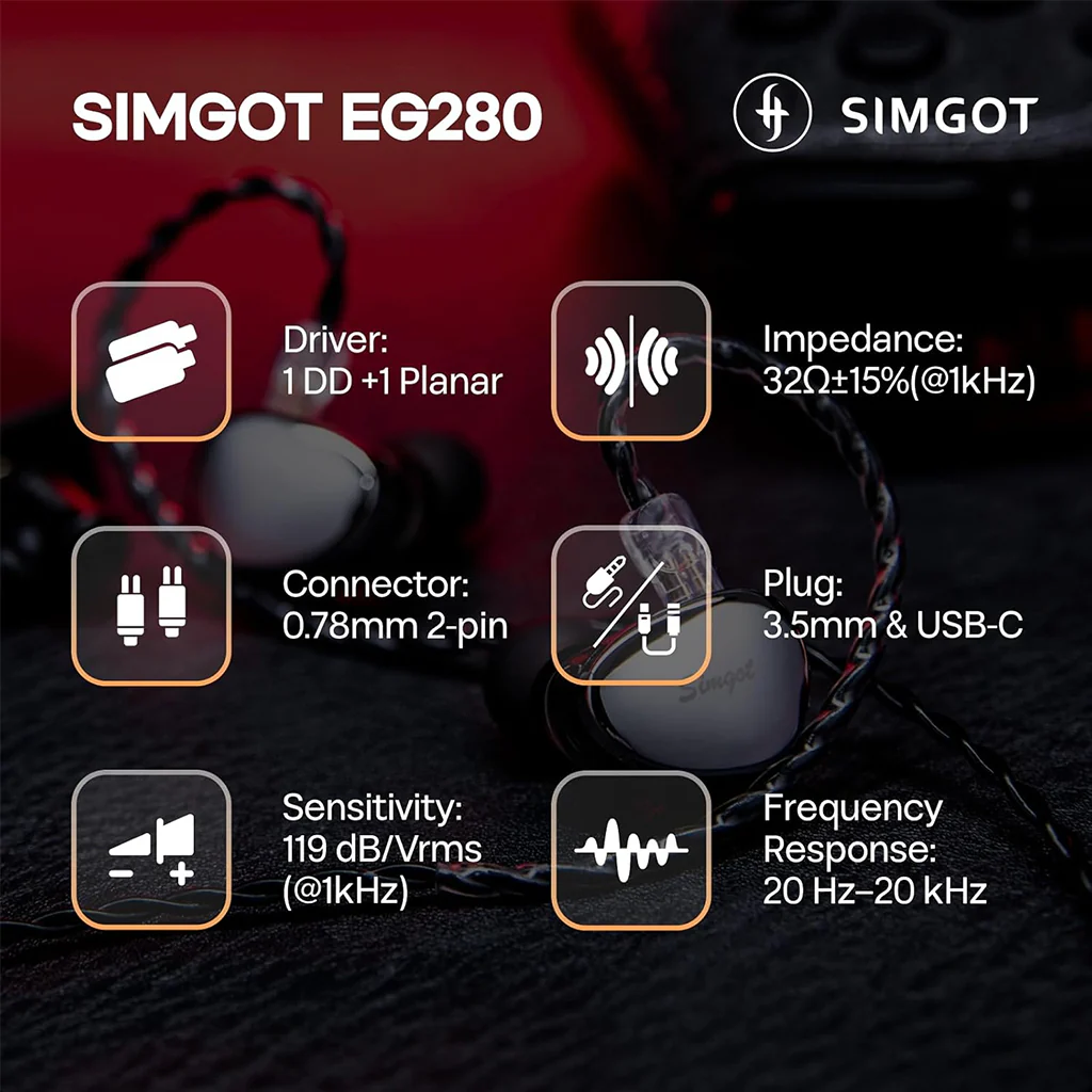 SIMGOT – EG280 1 DD + 1 Planar Gaming IEM - Image 8