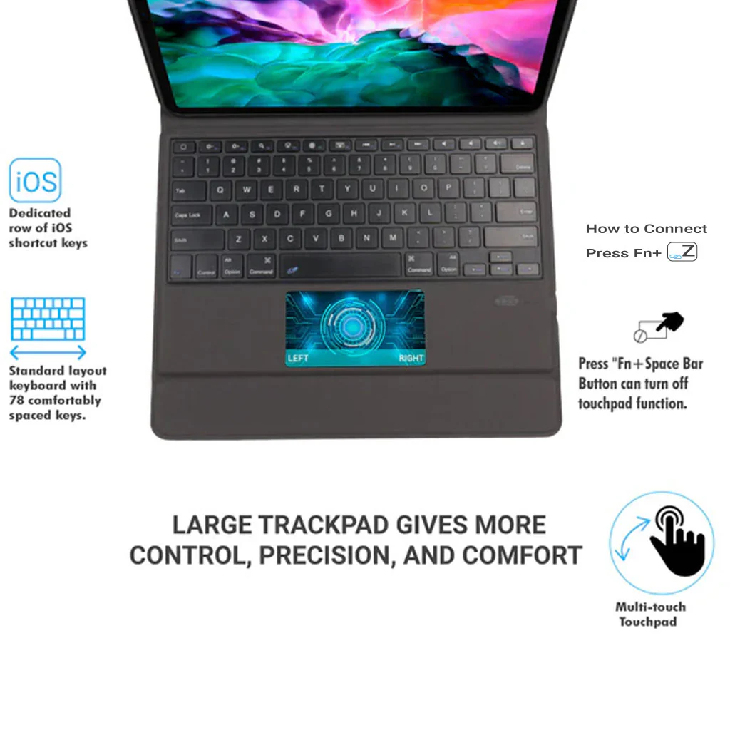 TECPHILE - T2098 Wireless Keyboard Case For iPad Pro 12.9 - Image 2