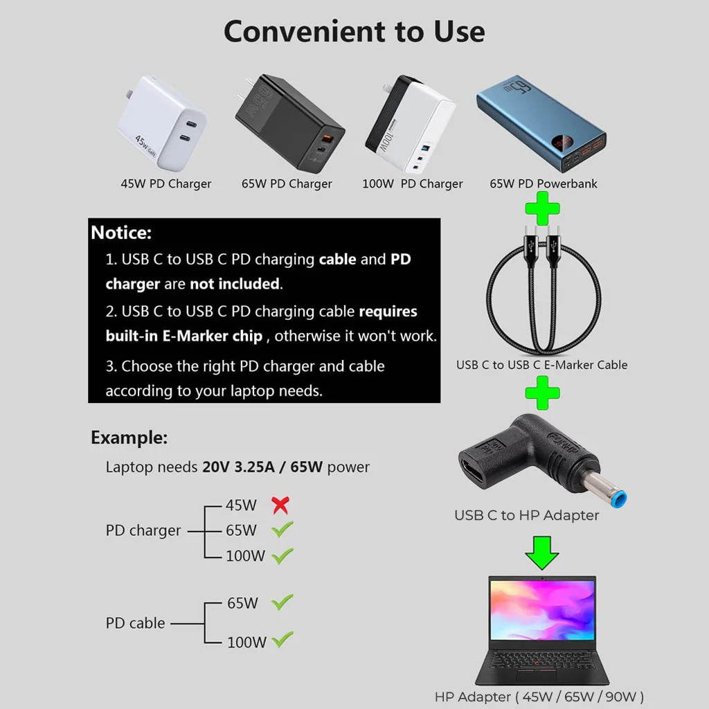 TECPHILE - 100W Type C Female to HP Laptop Adapter - Image 5