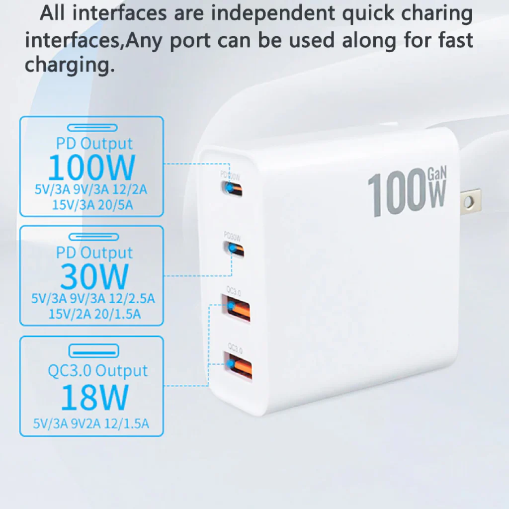 TECPHILE - 100W Four-Port GaN Wall Charger - Image 2