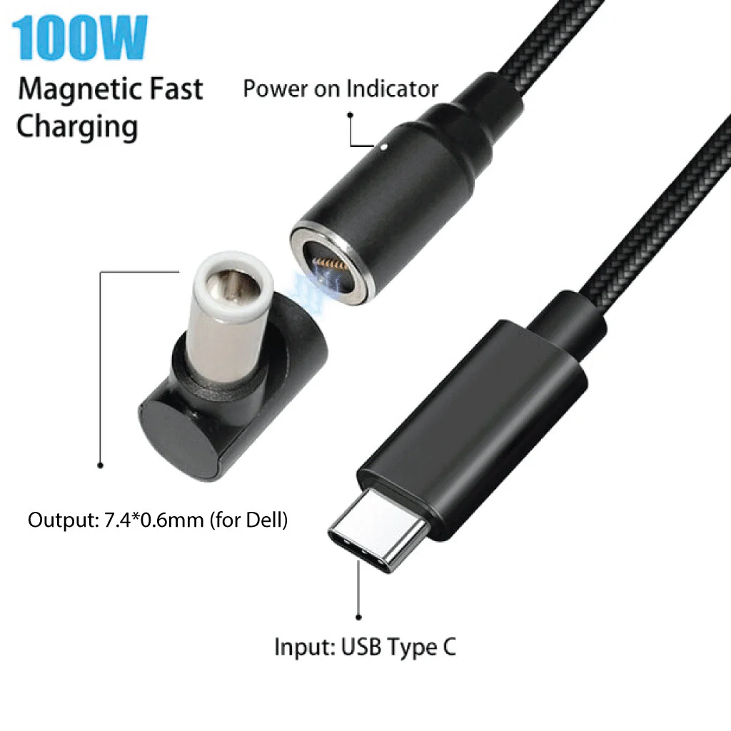 TECPHILE - 100W Magnetic Charging Cable with Adapter for Dell Laptop - Image 11