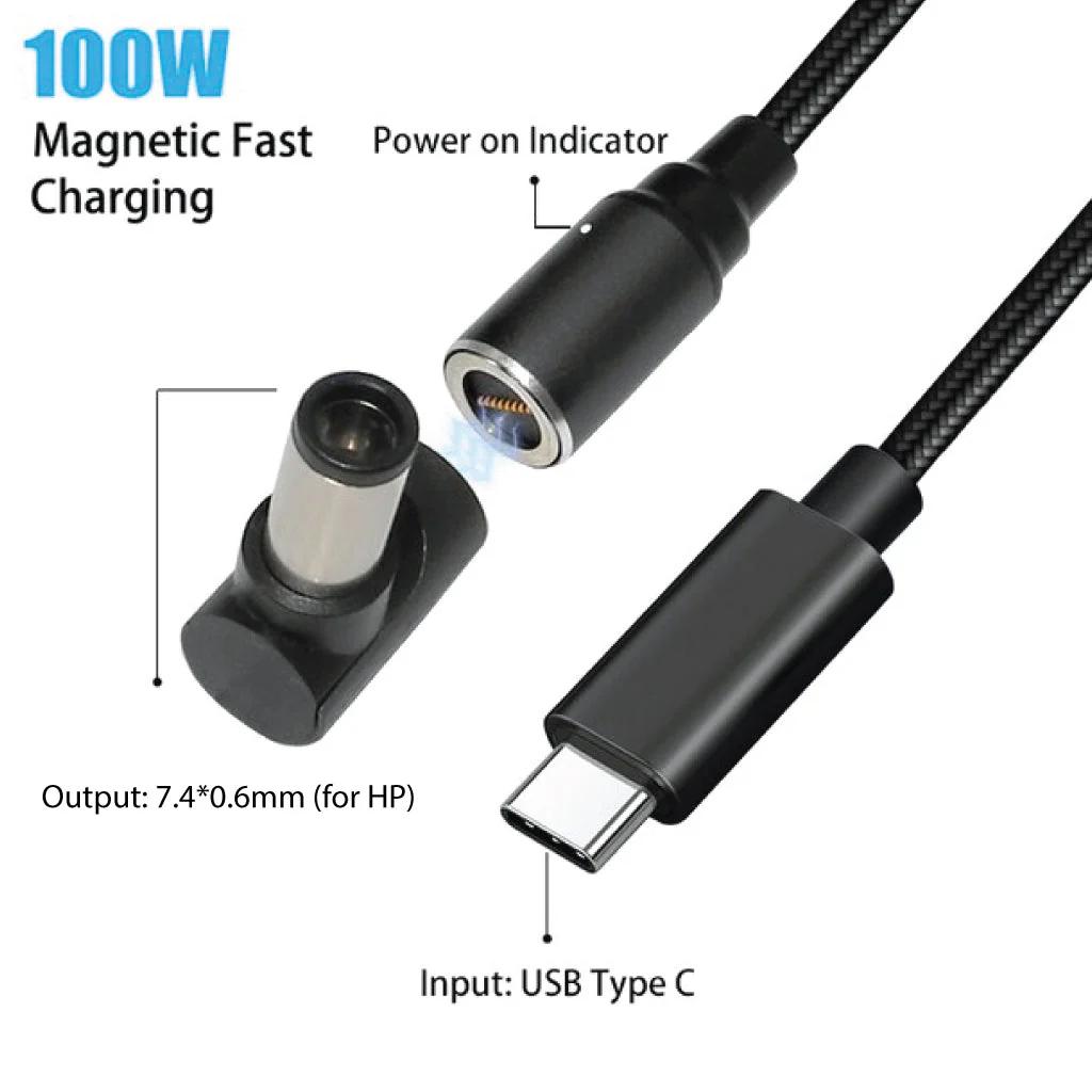 TECPHILE - 100W Magnetic Charging Cable with Adapter for HP Laptop - Image 9