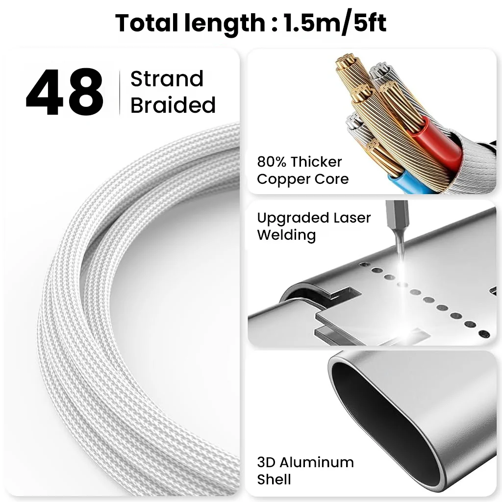 AUDIOCULAR- 100W PD 3-in-2 Fast Charging Multi Cable with 3 Ports (5ft/1.5m) - Image 2