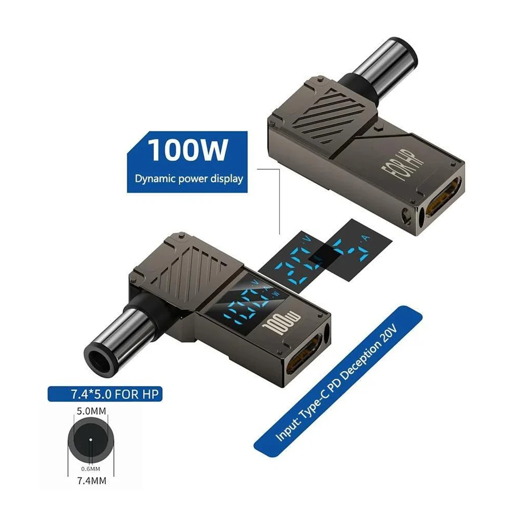 TECPHILE- 100W PD Type-C to DC Adapter with Digital Display for HP Laptop - Image 7
