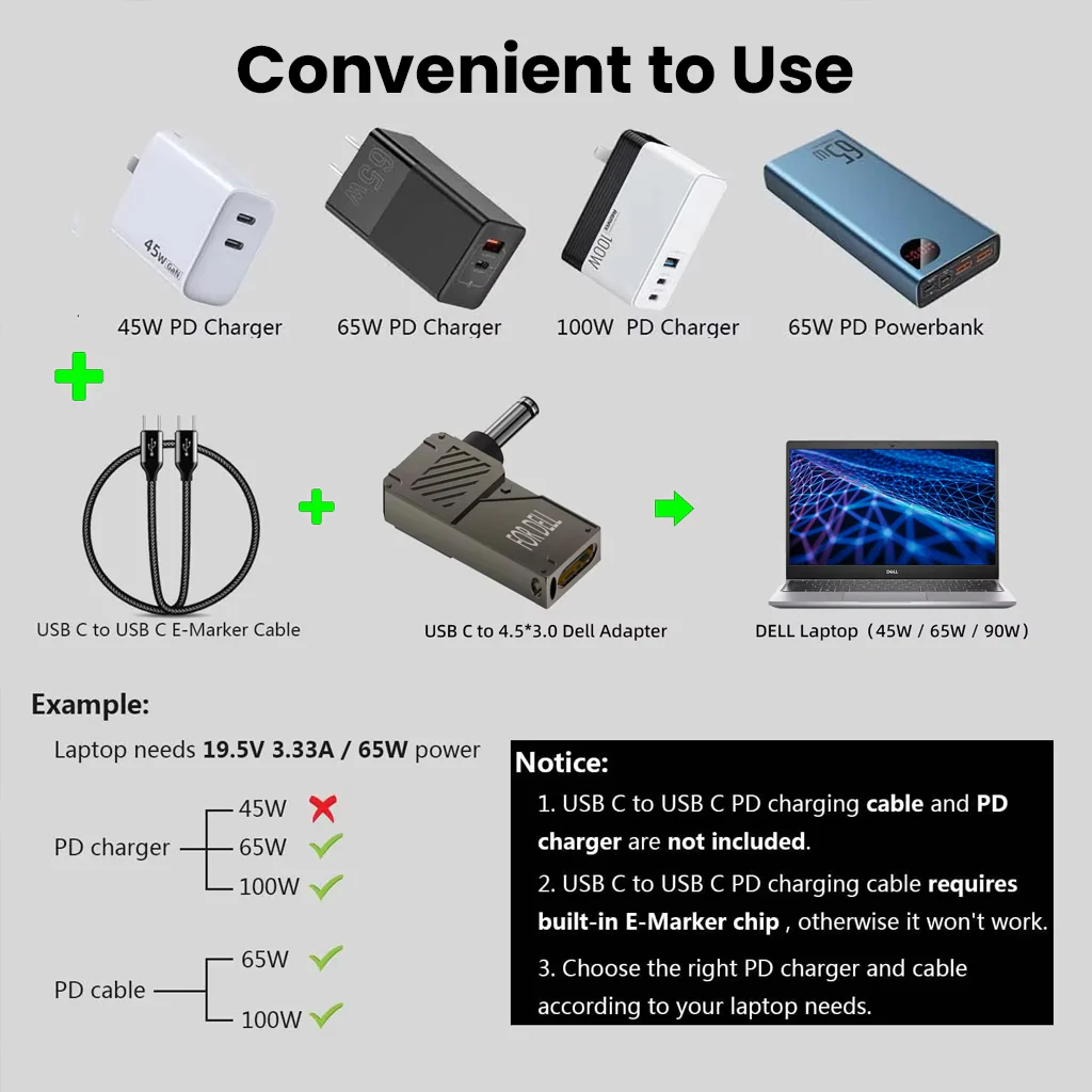 TECPHILE 100W PD USB C to DC Adapter with Digital Display for DELL Laptop - Image 10